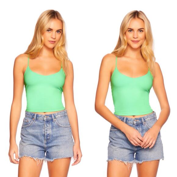 SUSANA MONACO V String Crop Top Cami Lovebird Bright Green Stretch Sm Cotton NEW - Picture 9 of 9